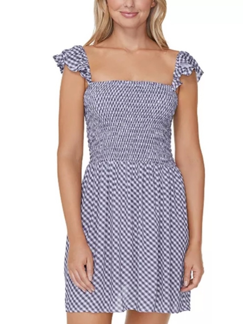 Raisins  Gingham Dress Large Indigo & White  Smocked Beach NWT Cruise
